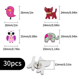 Luckious 30pcs Animal Push Pins for Cork Board - Cute and Colorful Plastic Thumb Tacks, Decorative Pushpins