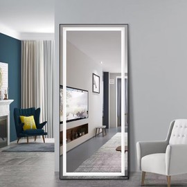 Tacomany 65x22 inch Framed Led Mirror for Wall Color Changing Free Standing Full Length Mirror
