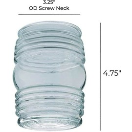 KastLite Clear Glass Jelly Jar with 3.25" Fitter Neck | 4.75" Height x 3.63" Diameter | Indoor/Outdoor Wall Light Cover | Single