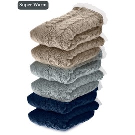 3 Pares Calcetines Pantuflas Navideños Peludos Antideslizantes Cálidas con Forro Polar para Mujer (Café Claro, Gris, Azul)