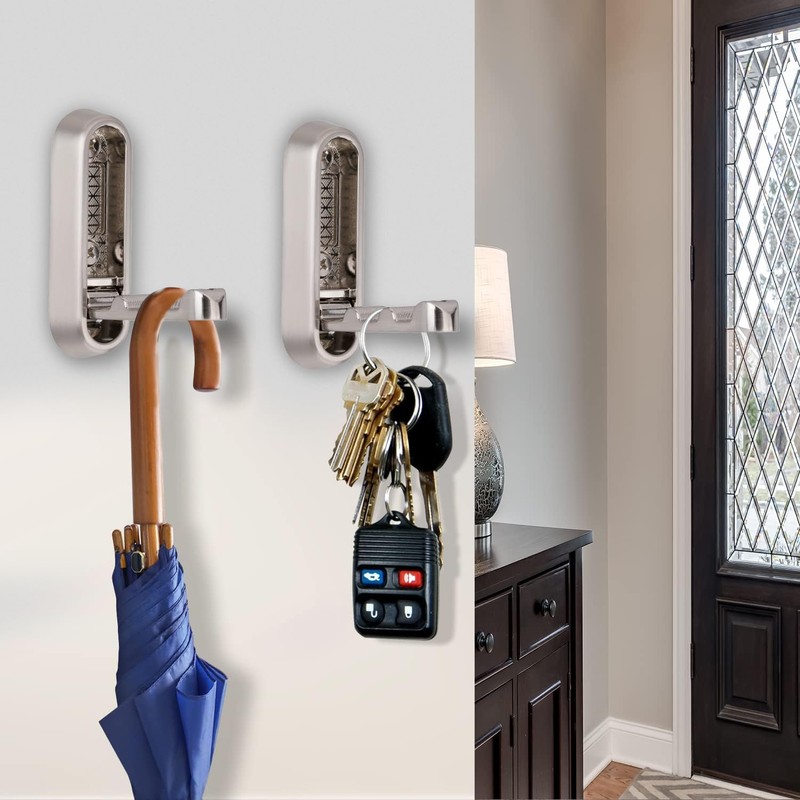 SYZOW Folding Coat Hooks, 4PCS Black Wall Hooks for Hanging