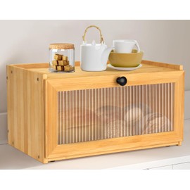 Natree Premium Large Bamboo Bread Box with Wavy Transparent Door Panel,Large Bread Box for Kitchen Countertop for Storing Bread,Fruits,Cups,Plates and Bowls as well as Household Utensils.