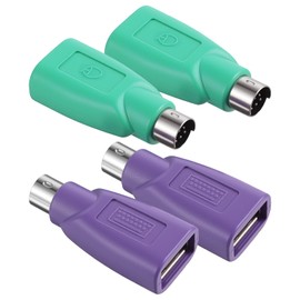 4Pcs PS/2 to USB Adapter Ps2 to USB Keyboard Adapter Male Too Female Converter PS/2 (F) Too USB (M) Adapters Replacement for Mouse and Keyboard, Green, Purple