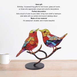 Stained Glass Birds On Branch Desktop Ornaments, Iron Double Painted Bird Colorful Stained Glass Birds Figurine, Beautiful Birds Ornament Tablet for Indoor Home Office Decorations (2 Birds)