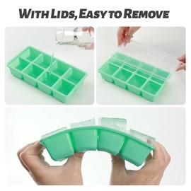 Large Ice Cube Trays with Lid, JRISBO 2 Pack Stackable Silicone Ice Cube Molds for Freezer, Easy Release 16 Big Square Ice Trays for Whisky Cocktails