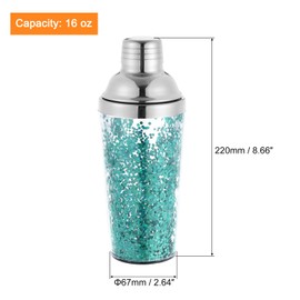 uxcell 16OZ(450ml) Plastic Cocktail Shaker With Strainer, Stainless Steel Top Cocktail Shaker Bottle Wine Mixer Bottle for Bar Party Home Use Wine Shaker Bar Mixing Tool, Sky Blue