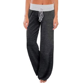 AMiERY Women's Lounge Pants Pajama Casual Loose Wide Leg Pants Yoga Sweatpants Comfy Sports Pant Grey L
