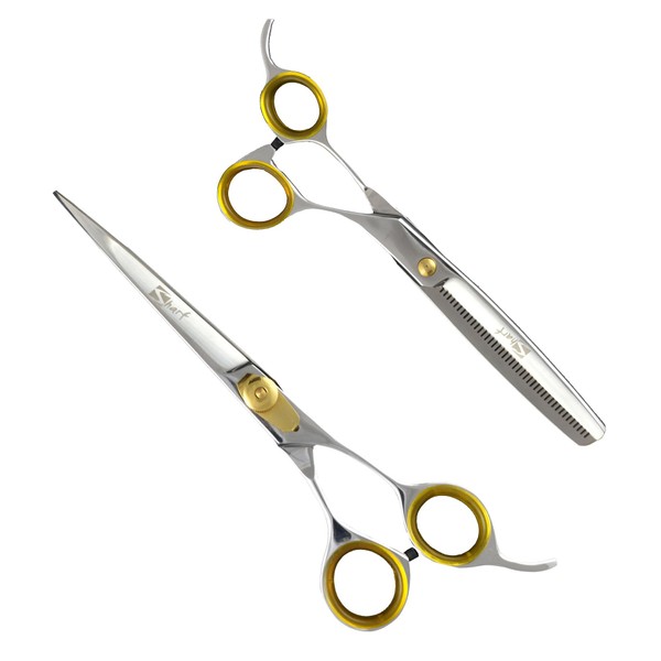 Sharf Gold Touch Pet Grooming Shear Kit 7.5 Inch Straight & 6.5" 42-Tooth Thinning Scissors