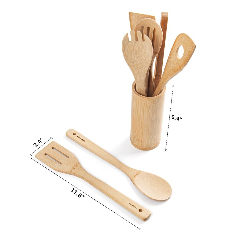 Naturoom Kitchen Utensils Set of 8 PCS, 12Inches Bamboo Wooden