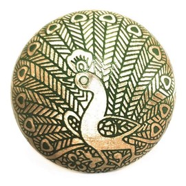 Set of 6 Brass Knobs by FFF - Kitchen Cabinet Pull knobs, Cupboard, Furniture, Drawer Handles - Green Brass Peacock KNOBS - Vintage Shabby Chic 36mm