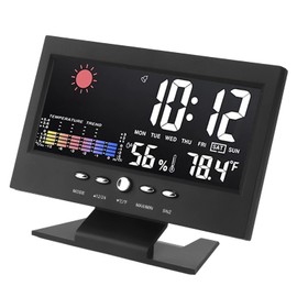 LED Color Screen Weather Forecast Alarm Clock Multifunctional Temperature Black for Bedroom