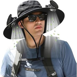 Solar Powered Fan Hat with 2 Removable Fans Wide Brim Sun Hat for Outdoor Fishing, Hiking Gardening, USB Solar Charging,3 Speed Adjustable Fans Hats (Black)
