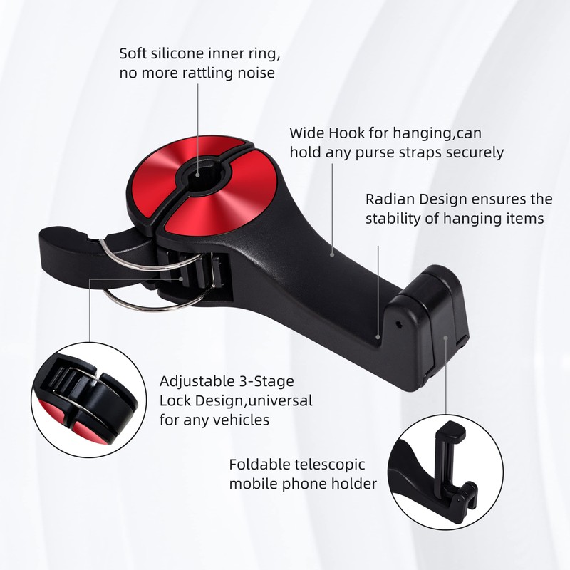 Amooca Car Seat Hooks for Purses and Bags with Phone