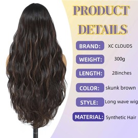 Skunk Synthetic Lace Front Wig 28 Inch Long Wavy Natural Wave Wigs 13×4×1 Pre Plucked Glueless Wig Synthetic Hair for Women Loose Body Wave With Natural Hairline Heat Resistant Synthetic Wavy Wig