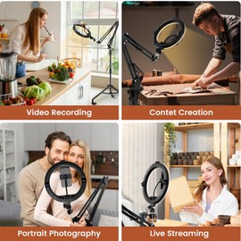 Overhead Phone Tripod for Cooking Videos with Casters, Ring Light with Stand Overhead Phone Mount Holder, Selfie Light Phone Camera Stand for Video Recording, Streaming, Vlog, TikTok,YouTube