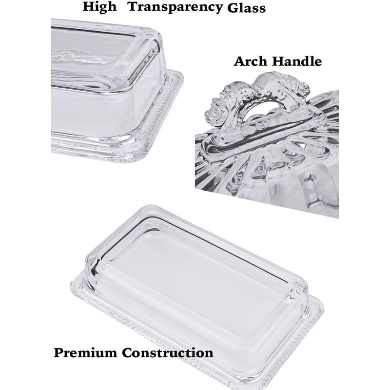 PEPAXON Glass Butter Dish with Lid for Countertop Rectangular Transparent