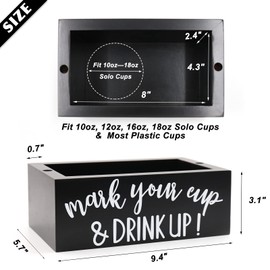 Kitticcino Double Solo Cup Holder Party Cup Dispenser Wooden Cup Organizer Mark Your Cup and Drink Up Caddy Farmhouse Bar Counter Decor Housewarming Party for Utensils Hostess Gift (Black Color Style)