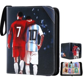 Card Binder, Football Trading Holder Binder Collectible for Kids, PU Leather Cards Trainer Albums, Binder for Card, 50 Page - Capacity 400Cards Birthday Football for Boys