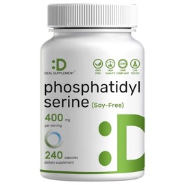 Phosphatidylserine Supplement, 400mg Serving, 240 Capsules – Soy Free Sunflower Lecithin Source