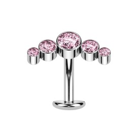 Pierced Owl 14GA F136 Implant Grade Titanium Threadless Convex Base CZ Crystal Curve Top Floating Belly Button Ring (Pink)