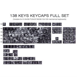 Tsungup Shine Through PBT Keycaps,138 Keys Custom Cool Dragon Pattern Side Printed Keycaps,Cherry Profile Key Caps Keyboard Keycap Set for 60% 65% 75% 80% 100% MX Switches Mechanical Keyboard(Black)