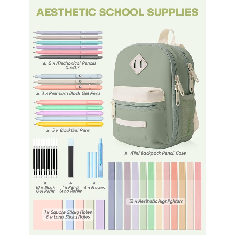 51 PCS Aesthetic School Supplies with Cute Pencil Case, 12