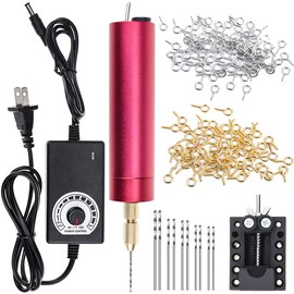 YOLUFER Electric Mini Drill with 10 Pcs Twist Drills Bits (0.81.2mm) and 200 Pieces Eye Screw for Resin, Plastic,Wood Polymer, DIY Jewelry, Key Chain Making, ZYdrill set