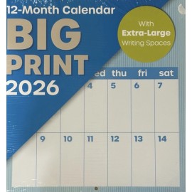 JOT 2026 BIG PRINT 12 Month Hanging Wall Calendar XL Writing Spaces Blue 12” X 24”