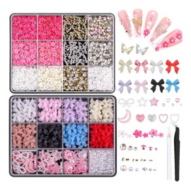 Jrff&gwky® Decoracion De Uñas Acrílica 3d Lazo Flores Uñas Arte Diy Kit24 Colores, 24 Estilos Decoraciones Para Uña