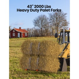 43" 2000LBS Heavy Duty Pallet Forks,Tractor Bucket Forks with Adjustable Stabilizer Bar for Loader Bucket Skid Steer Tractor, Black