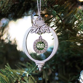 Inspired Silver - Army Wife Charm Ornament - Silver Circle Charm Holiday Ornaments with Cubic Zirconia Jewelry
