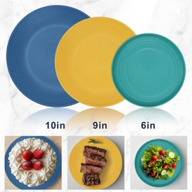 Wrova 64-Piece Service for 8 Dinnerware Set - Unbreakable Wheat Straw Dinnerware sets of 64 - Dinner plates/Snack plates/Cereal bowls/Drinking Cups/Cutlery for Outdoor camping and indoors.Colorful