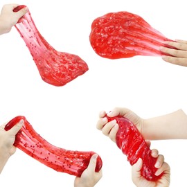 FLIPNEX Watermelon Red Clear Slime Crystal Putty Soft Jelly Clay Non-Sticky Slime Premade for Girls Boys, Stretchy Kids Toys Art Craft Birthday Crunchy Bubble Slime DIY Cotton Mud (Red)