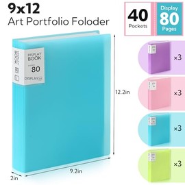 12 Pcs Carpeta con Fundas de Plástico, Bolsillos con Fundas, 9 x 12 Pulgadas, 40 Bolsillos, 80 Páginas, Fundas de Plástico para Obras de Arte, Organiz