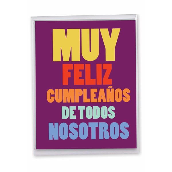 NobleWorks - Jumbo Spanish Birthday Greeting Card From Us 8.5 x 11 Inch with Envelope (1 Pack) Large Bday Big Birthday Spanish J3900BDG-SL-US