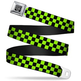 Buckle-Down Seatbelt Belt - Checker Black/Neon Green - 1.5" Wide - 24-38 Inches in Length