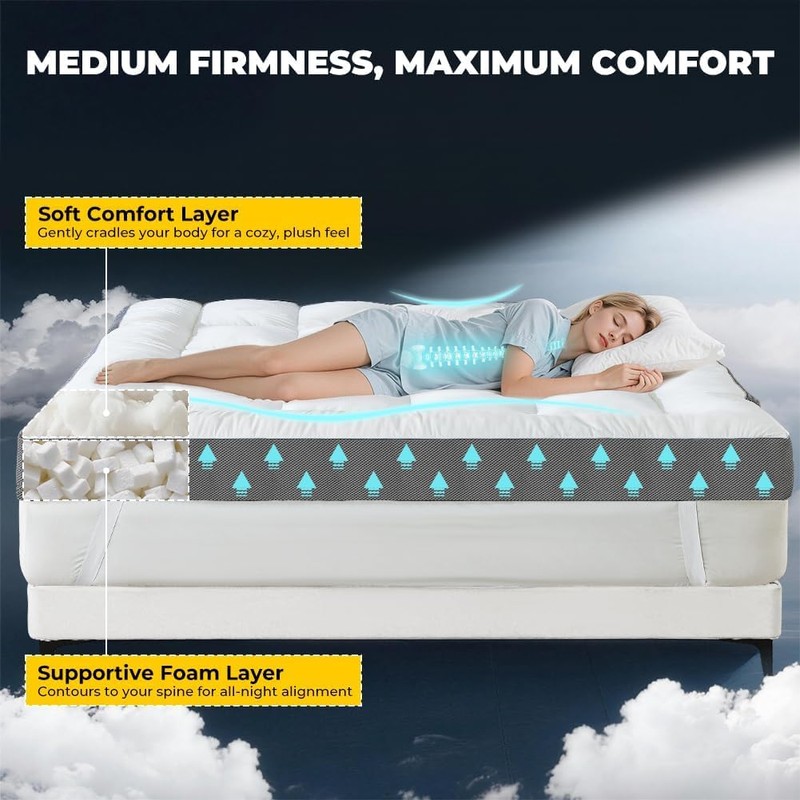 HYPREST 4 Inch Twin XL Mattress Topper Cotton,Shredded Memory Foam