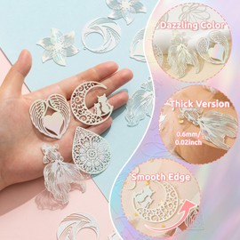 COLIGREE 16pcs Dazzling White Filigree Charms Hollow Out Multicolor Geometric Filigree Pendants for DIY Jewelry Making Earrings Necklaces Components (Assorted)
