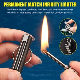 2 Pack Permanent Match Infinity Lighter, Multitool Keychain Bottle Opener for Men, Reusable Waterproof Metal Match Strike Anywhere, Forever Flint Fire Starter for Outdoor Survival,Style3