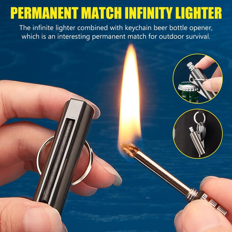 2 Pack Permanent Match Infinity Lighter, Multitool Keychain Bottle Opener