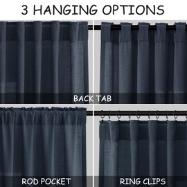 Vintage Blue Linen Curtains 72 Inch Length for Living Room Lightweight Door Drapes 2 Panels Set for Kids Bedroom Sheer Light Filtering Back Tab Rod Pocket Curtain for Kitchen Protect Privacy 52x72