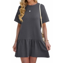 HiMONE Womens Tshirt Dress Summer Casual Crewneck Solid Loose Petite Dresses with Pockets Loose Fit XS-2XL Dark Grey