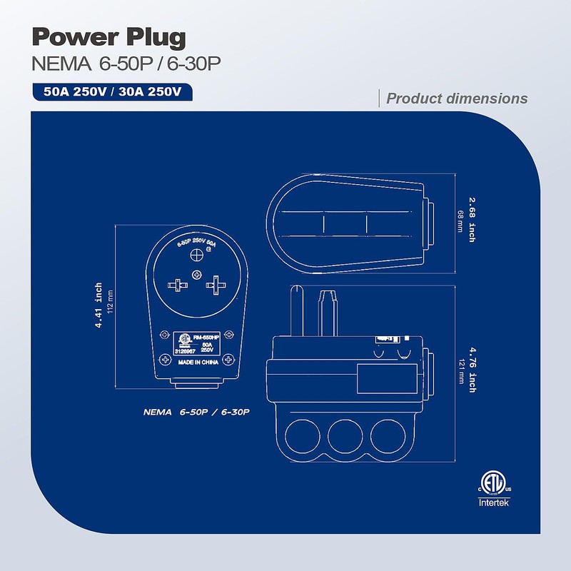 Nema 6-30P Male Plug + 6-30R Female Socket (2 in