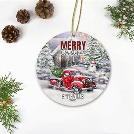 Red Truck Ornaments for Christmas Tree 2024 - Merry Christmas Decorations Home with Name City Smithville Ohio Ornament - Our First Christmas Smithville OH Ornament 3" New Home