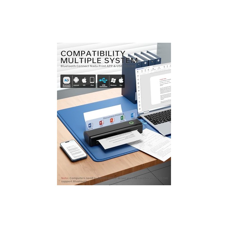 NDYIN N80 Wireless Thermal Printer - Portable Inkless Printing