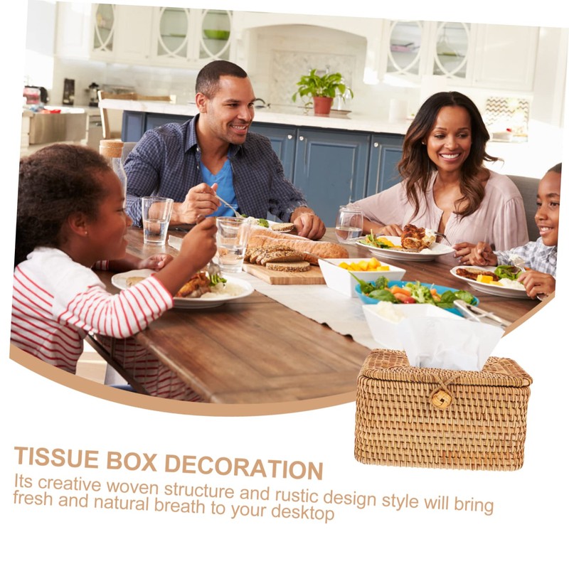 GLEAVI Multi Functional Rattan Woven Tissue Holder Elegant Tissue Organizing