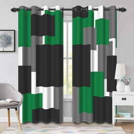 Pnylzzyxh Green and Black Blackout Curtains 84 Inches Length 2 Panels Bedroom Window Drapes Modern Abstract Geometric Living Room Window Curtains Grommet Thermal Insulated 42x84