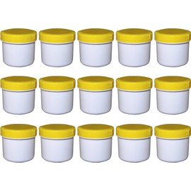 15 ointment containers, cream containers, flat ointment jar, 25 ml capacity, with yellow lid, made in Germany
