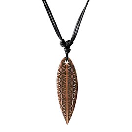 CHICNET Wooden Surfer Necklace Engraved Cotton Adjustable Dark Brown Brown Surfboard Women Men Wooden Chain Waves Palm Tree Star Hibiscus Flower of Life Mandala Spiral, Wood