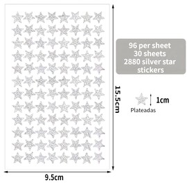 Sparkly Star Stickers, 1200 Pieces, Assorted Colours, for Teachers and Students (Silver, 1 cm (2880 pcs))